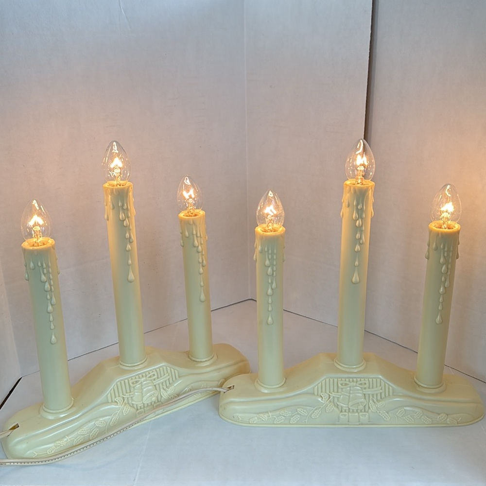 SET of 2 Retro Style Holiday Ivory Candolier Triple Candlestick Lights Electric